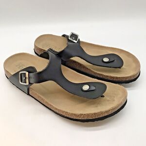 Mudd Cow Suede Cork Footbed Sandals Women's 8 Black Adjustable Buckle Thongs